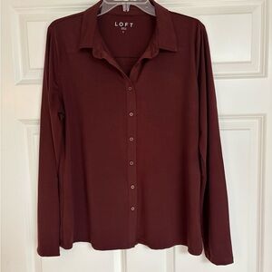 LOFT Women's Burgundy Button-Down Shirt